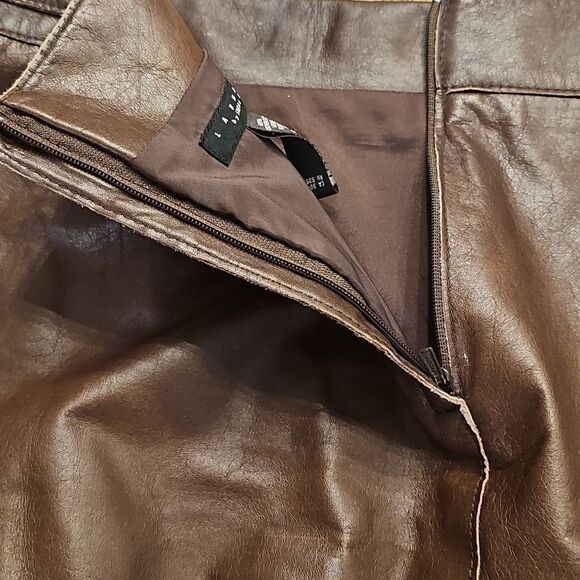 LAUNDRY‎ By SHELLI SEGAL Vtg Y2K Brown Genuine Leather Pencil Skirt Women's 8 - Picture 6 of 6